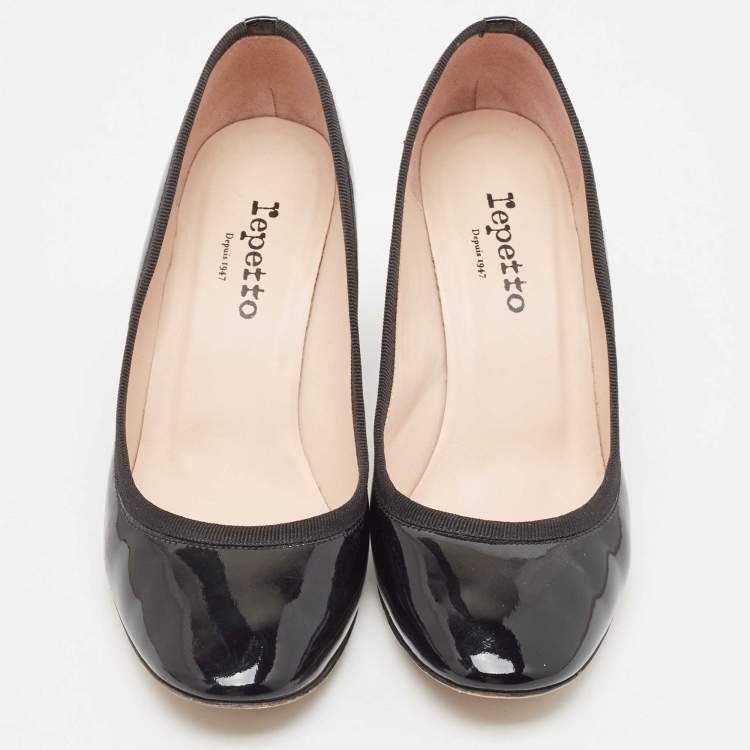 Pre Owned Repetto Black Patent Leather Round Toe Pumps Size 38