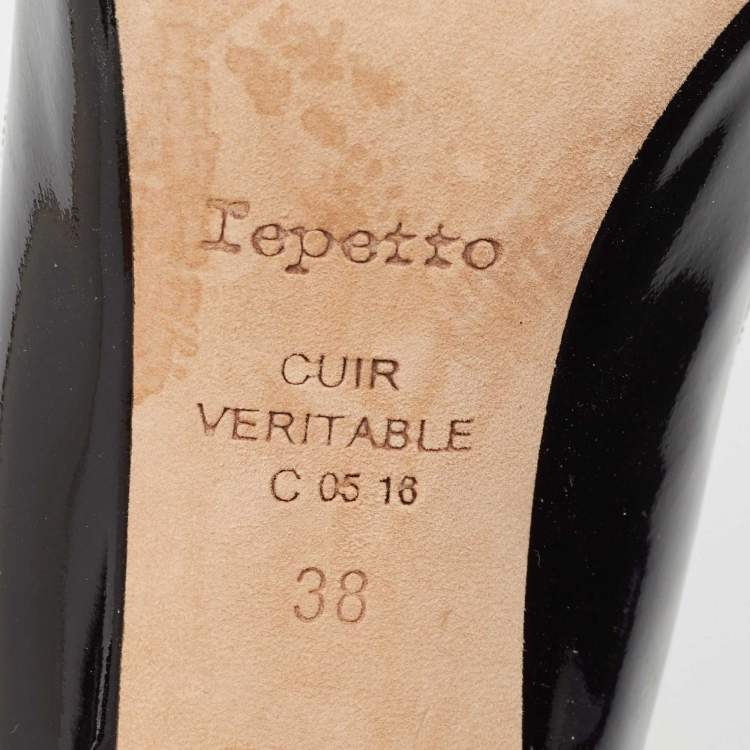 Pre Owned Repetto Black Patent Leather Round Toe Pumps Size 38