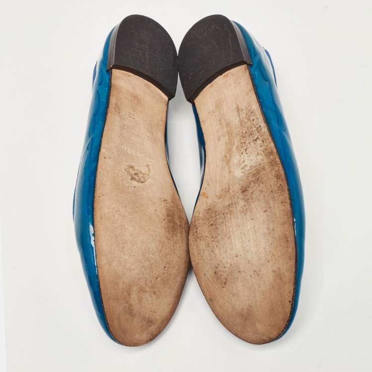 Pre Owned Repetto Blue Patent Leather Bow Ballet Flats Size 38