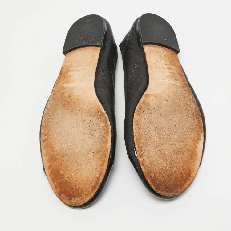 Pre Owned Repetto Black Leather and Patent Cap Toe Bow Ballet Flats Size 38