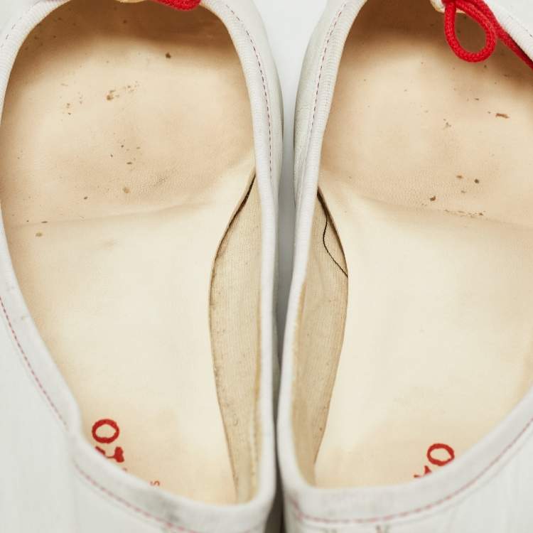 Pre Owned Repetto White Leather Bow Ballet Flats Size 39