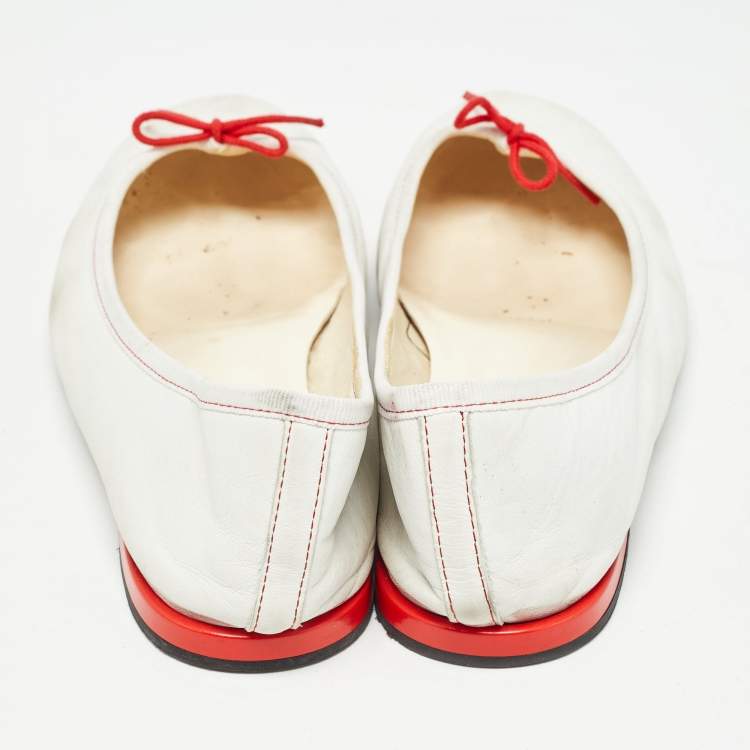 Pre Owned Repetto White Leather Bow Ballet Flats Size 39