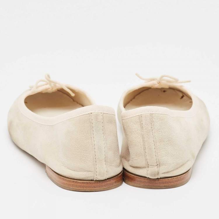 Pre Owned Repetto Cream Glitter Suede Bow Ballet Flats Size 38.5