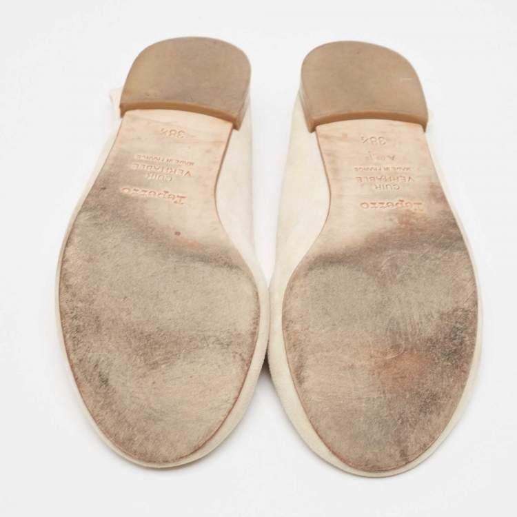 Pre Owned Repetto Cream Glitter Suede Bow Ballet Flats Size 38.5