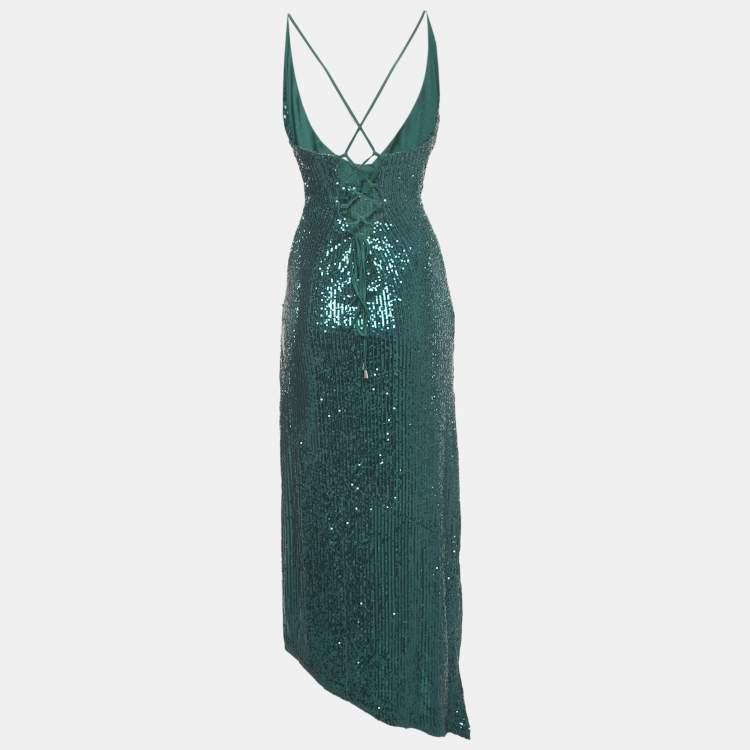 Pre Owned Retrofete Green Sequin Jersey Asymmetric Cocktail Dress S