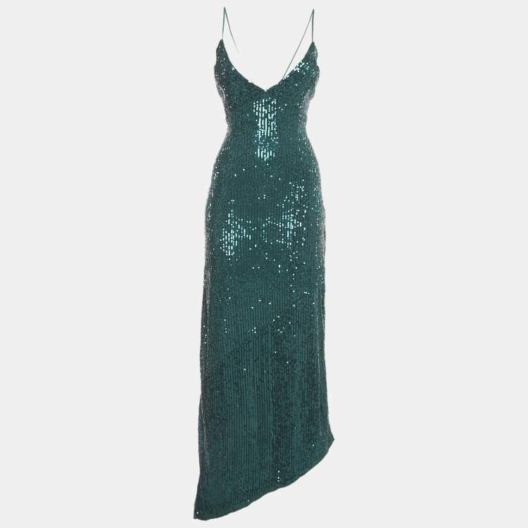 Pre Owned Retrofete Green Sequin Jersey Asymmetric Cocktail Dress S