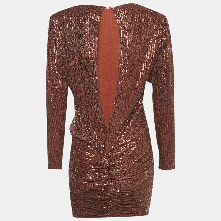 Pre Owned Retrofete Brown Sequin Flynn Ruched Mini Dress S