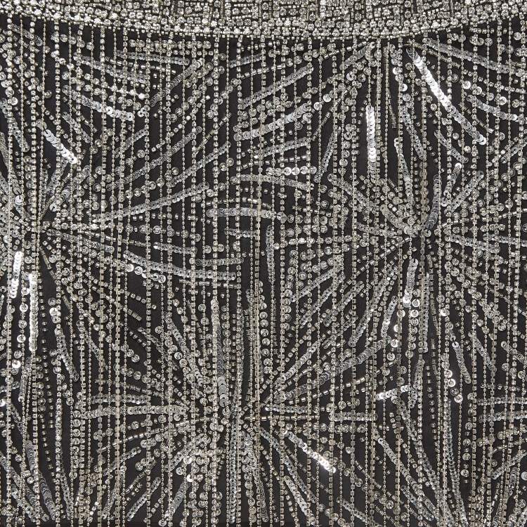 Pre Owned Retrofete Silver/Black Sequined Mini Skirt XXS
