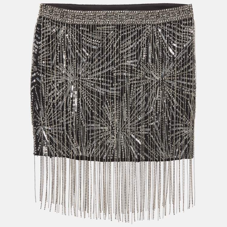 Pre Owned Retrofete Silver/Black Sequined Mini Skirt XXS