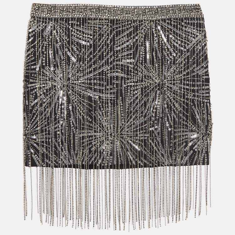 Pre Owned Retrofete Silver/Black Sequined Mini Skirt XXS