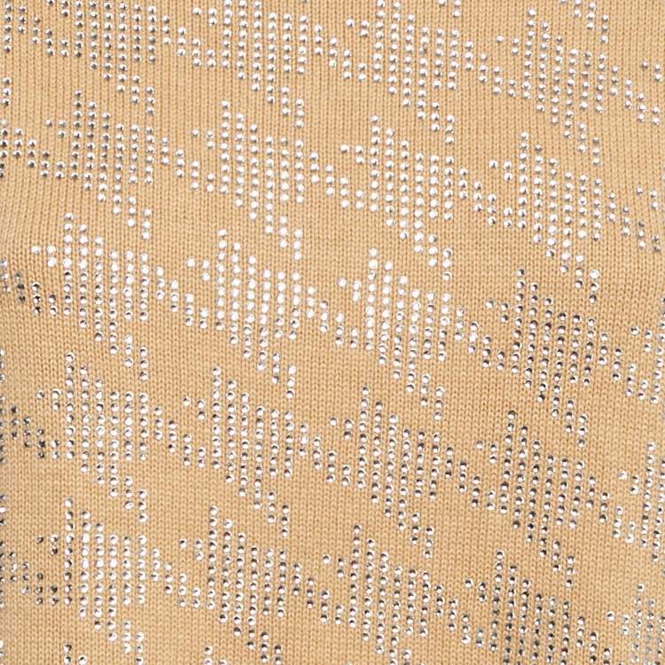 مملوكة مسبقًا Retrofete Beige Rhinestone Embellished Rib Knit Mal Sweater XS