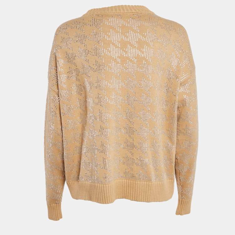مملوكة مسبقًا Retrofete Beige Rhinestone Embellished Rib Knit Mal Sweater XS