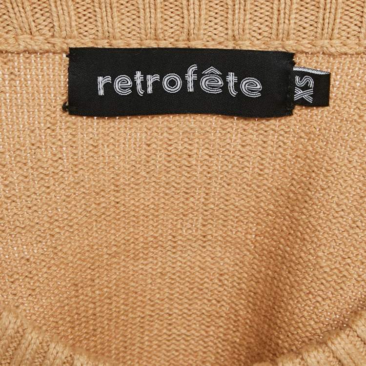 مملوكة مسبقًا Retrofete Beige Rhinestone Embellished Rib Knit Mal Sweater XS