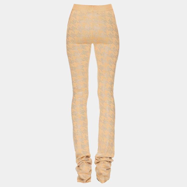 Pre Owned Retrofete Beige Rhinestone Embellished Rib Knit Desiree Sweatpants XS