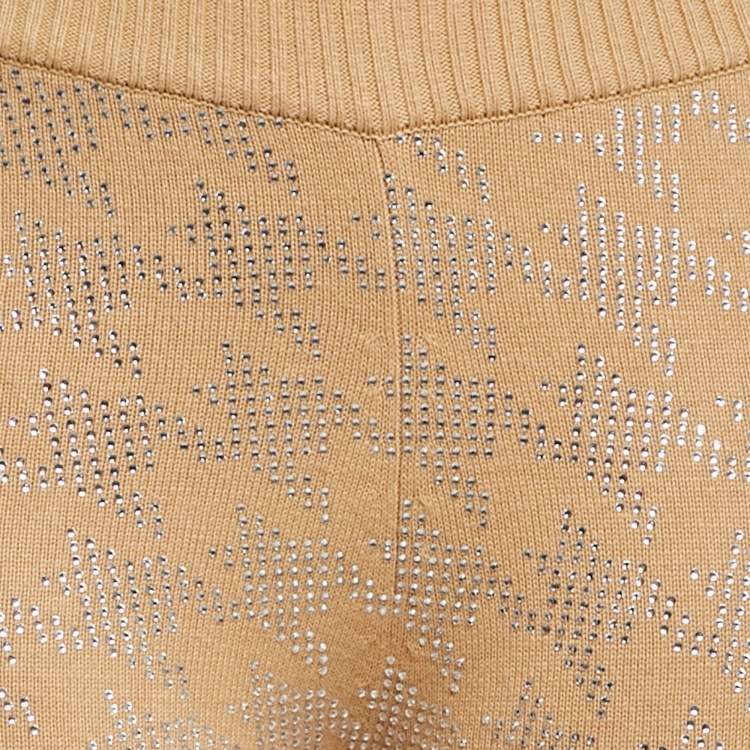 Pre Owned Retrofete Beige Rhinestone Embellished Rib Knit Desiree Sweatpants XS