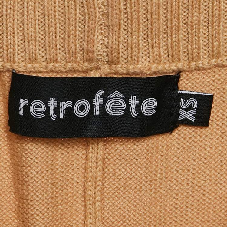 Pre Owned Retrofete Beige Rhinestone Embellished Rib Knit Desiree Sweatpants XS