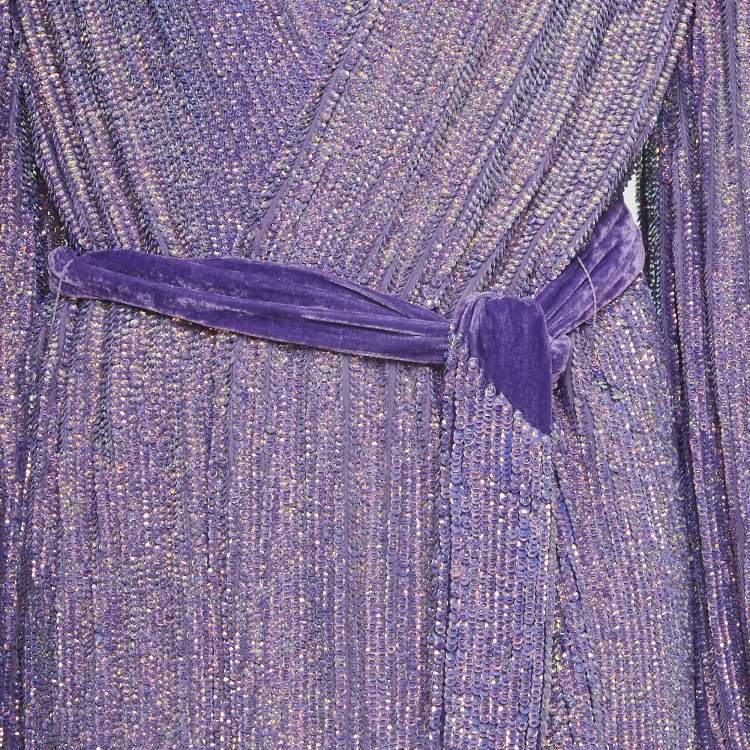 Pre Owned Retrofete Purple Sequin Belted Mini Wrap Dress XS