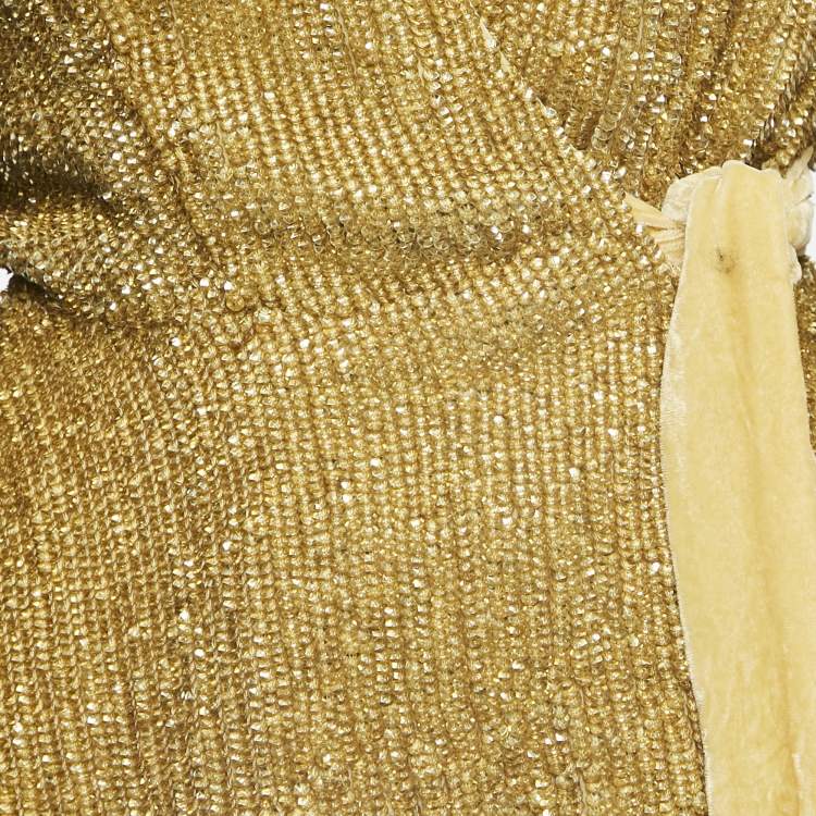 Pre Owned Retrofete Gold Sequin Velvet Trimmed Wrap Tunic S
