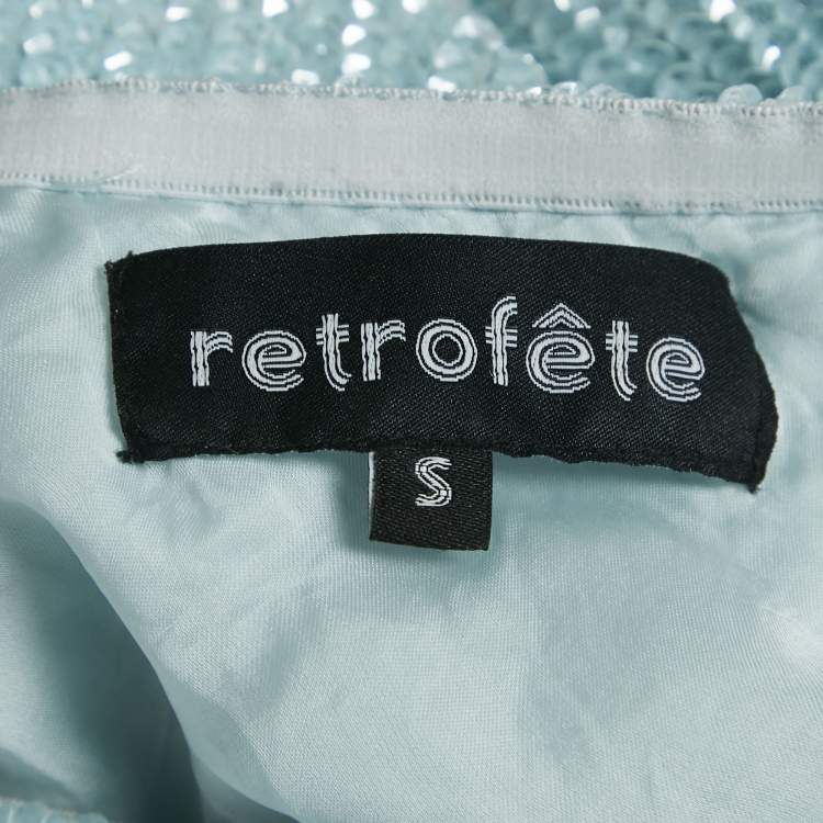 Pre Owned Retrofete Blue Velvet Trim Sequin One Shoulder Dress S
