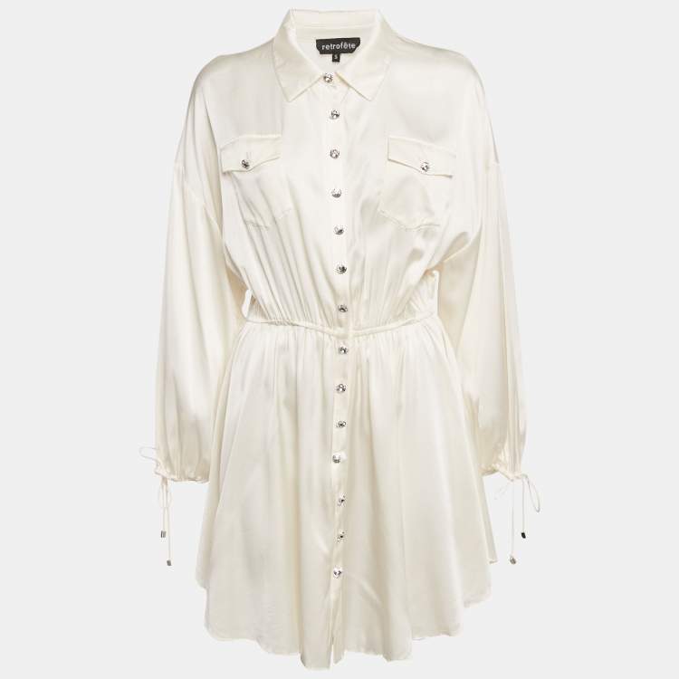 Pre Owned Retrofete Cream Satin Gathered Mini Dress S