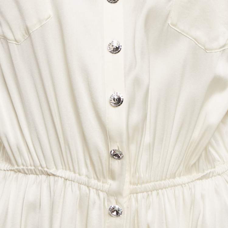 Pre Owned Retrofete Cream Satin Gathered Mini Dress S