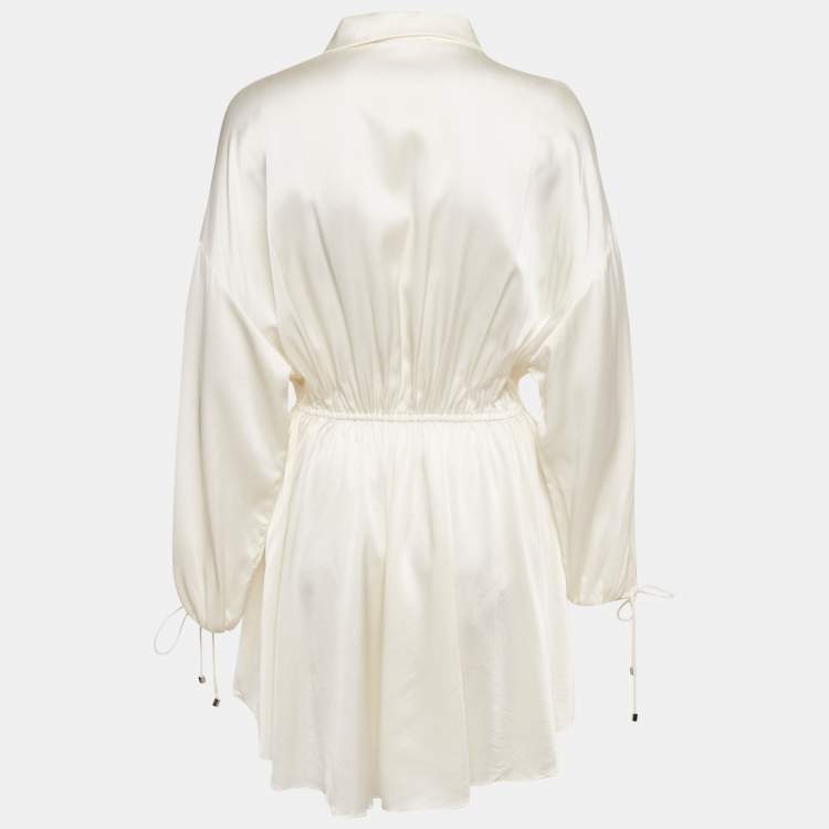 Pre Owned Retrofete Cream Satin Gathered Mini Dress S