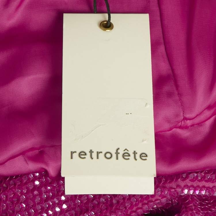 Pre Owned Retrofete Bright Pink Sequin Embellished Faux Feather Detail Strapless Mini Dress S