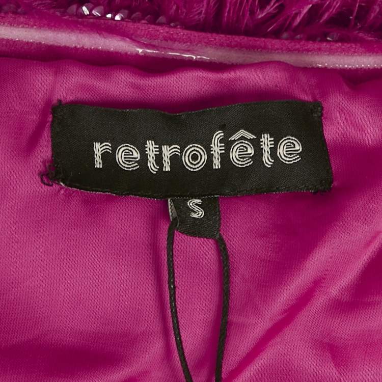 Pre Owned Retrofete Bright Pink Sequin Embellished Faux Feather Detail Strapless Mini Dress S