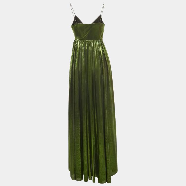 Pre Owned Retrofête Metallic Green Lamé V-Neck Draped Doss Maxi Dress XS