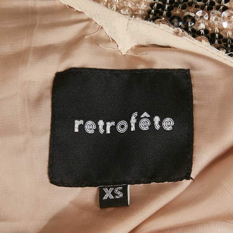 Pre Owned Retrofete Beige Leopard Print Sequin Belted Midi Dress XS