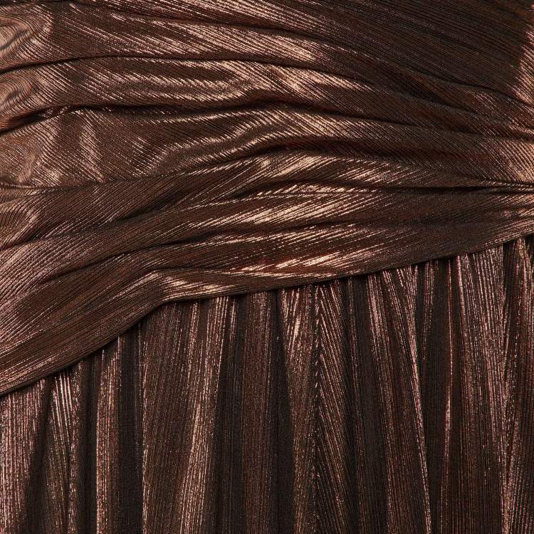 Pre Owned Retrofete Metallic Brown Lame Waldorf Strapless Dress S