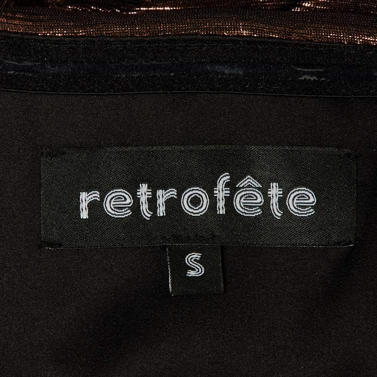 Pre Owned Retrofete Metallic Brown Lame Waldorf Strapless Dress S