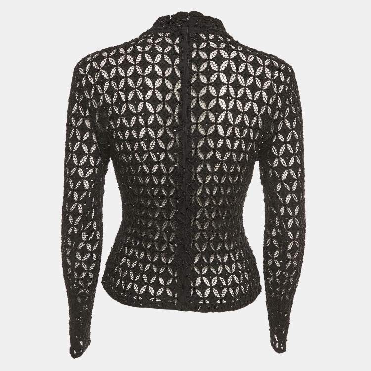 Pre Owned Retrofete Black Beaded Mesh High Neck Top XS