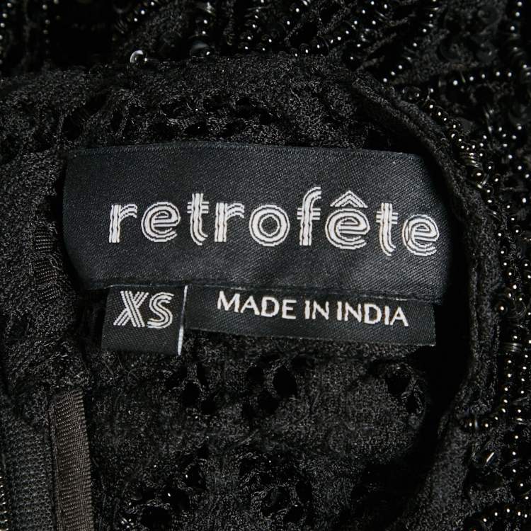 Pre Owned Retrofete Black Beaded Mesh High Neck Top XS