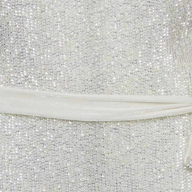 مملوكة مسبقًا فسستان طويل مزين بالترتر أبيض ريتروفتي مقاس صغير