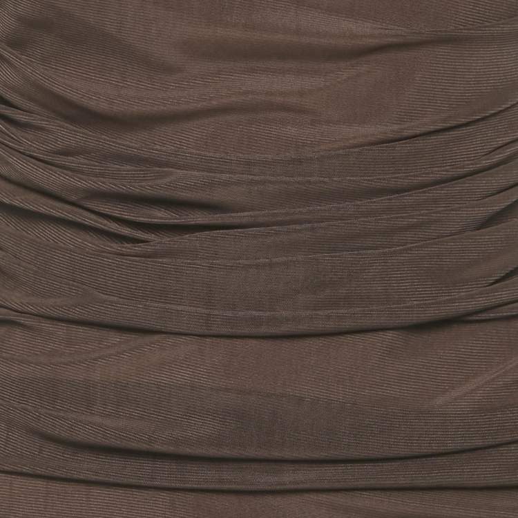 Pre Owned Retrofete Brown Stretch Mesh Ruche Adele Dress M
