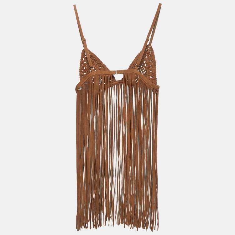 Pre Owned Retrofete Brown Jacinta Suede Fringe Bralette XS