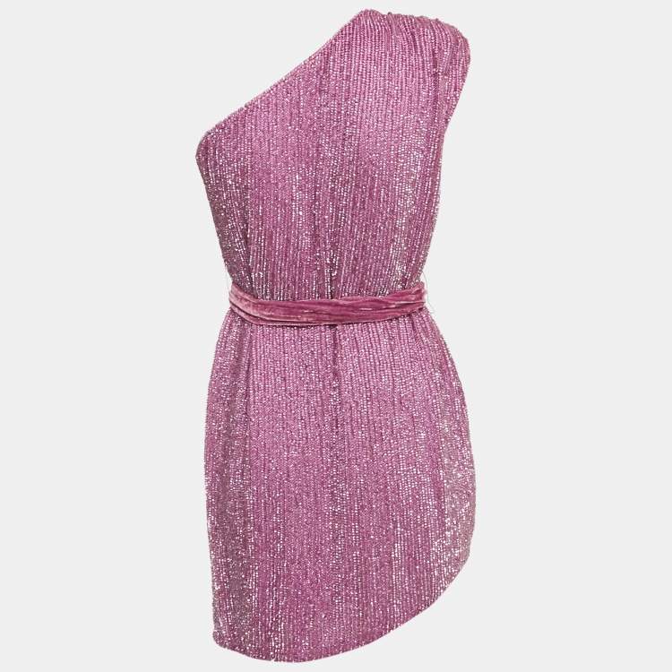 Pre Owned Retrofete Purple Sequin One Shoulder Mini Dress XS