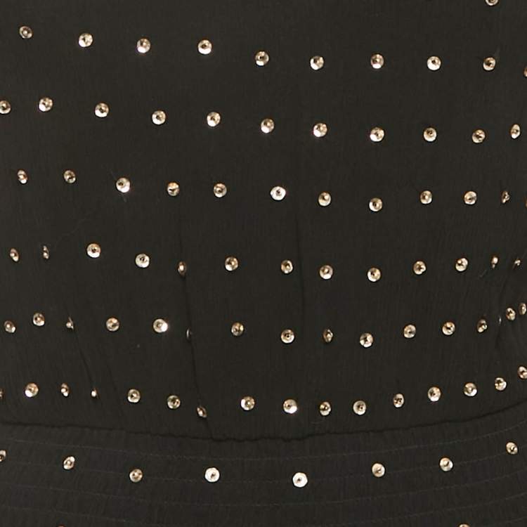 Pre Owned Retrofete Black Sequin Embellished Silk One Shoulder Mini Dress XS