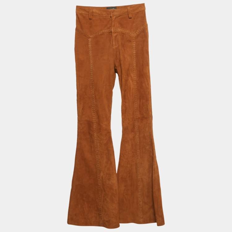 مملوكة مسبقًا Retrofête Brown Suede Lace-Up Flared Trousers XS