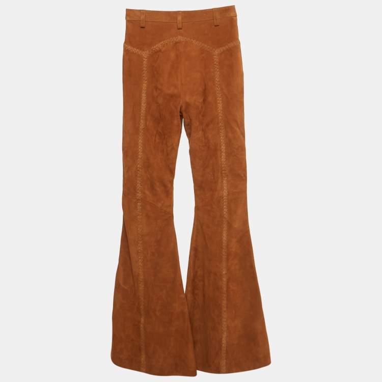 مملوكة مسبقًا Retrofête Brown Suede Lace-Up Flared Trousers XS
