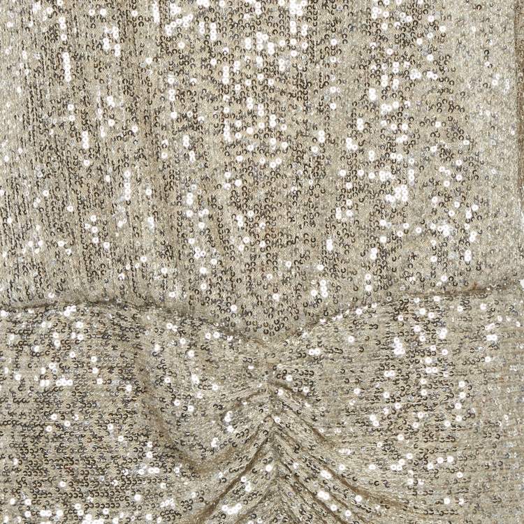 Pre Owned Retrofete Silver Sequin Jersey Flynn Ruched Mini Dress L