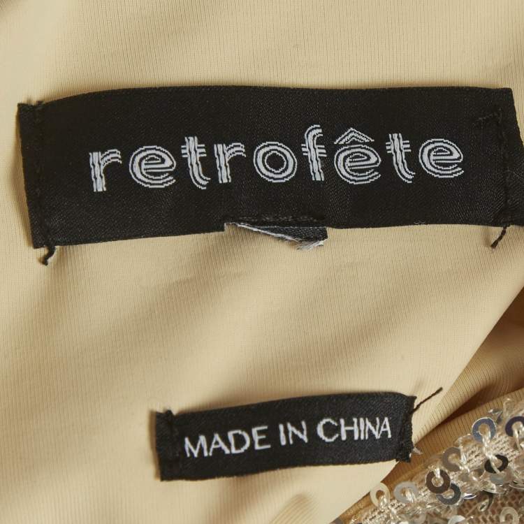 Pre Owned Retrofete Silver Sequin Jersey Flynn Ruched Mini Dress L