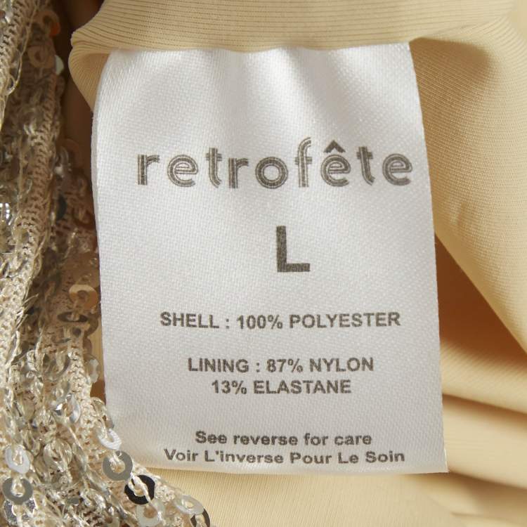 Pre Owned Retrofete Silver Sequin Jersey Flynn Ruched Mini Dress L