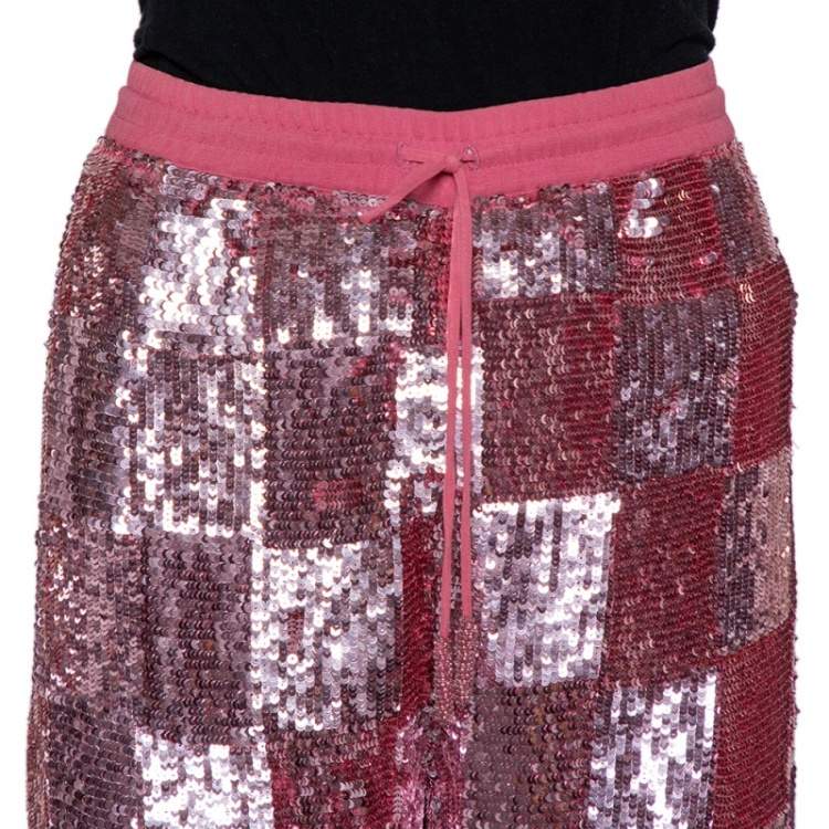 Pre Owned Retrofete Pink Sequin Embellished Chiffon Joggers L