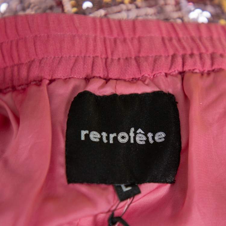 Pre Owned Retrofete Pink Sequin Embellished Chiffon Joggers L