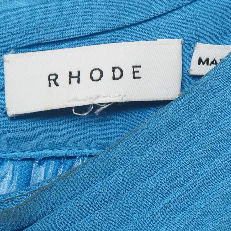 مملوكة مسبقًا Rhode Blue Crepe Mock Neck Tie Up Midi Dress S