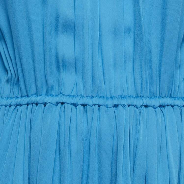 مملوكة مسبقًا Rhode Blue Crepe Mock Neck Tie Up Midi Dress S