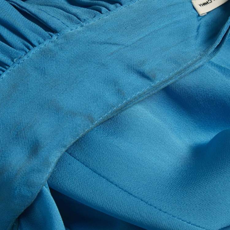 مملوكة مسبقًا Rhode Blue Crepe Mock Neck Tie Up Midi Dress S