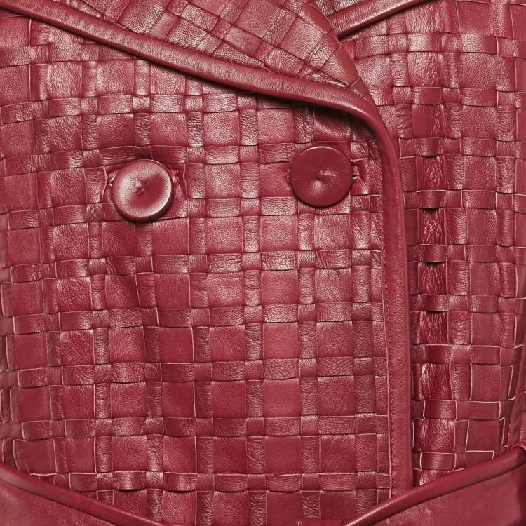 Pre Owned Richards Radcliffe Burgundy Real Leather Cadogan Hand Woven Coat M